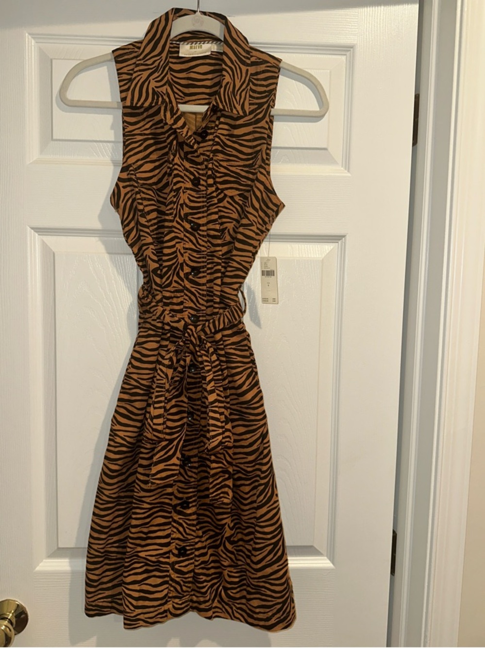 Anthropologie Maeve Zebra-Print Sleeveless Tie-Waist Mini Dress 100% cotton